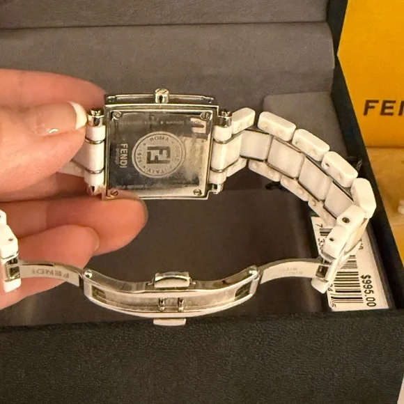Fendi Square Ceramic White Watch, Stainless Steel Authentic Preloved
